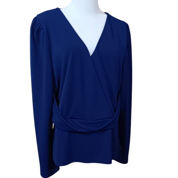 INC Blouse Top 2X Stretch Surplice V-Neck Peplum Career Office Event‎ Royal Blue - Picture 1 of 8